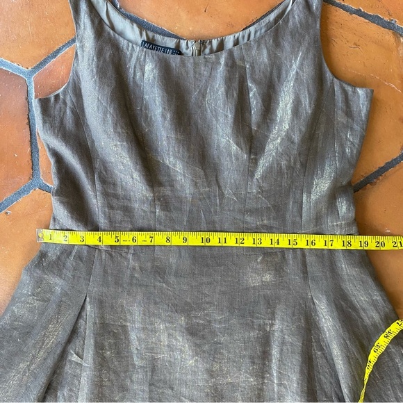 Lafayette 148 Womens Linen Sleeveless Metallic Gold Shift Dress Size 14 Cocktail - Picture 7 of 7